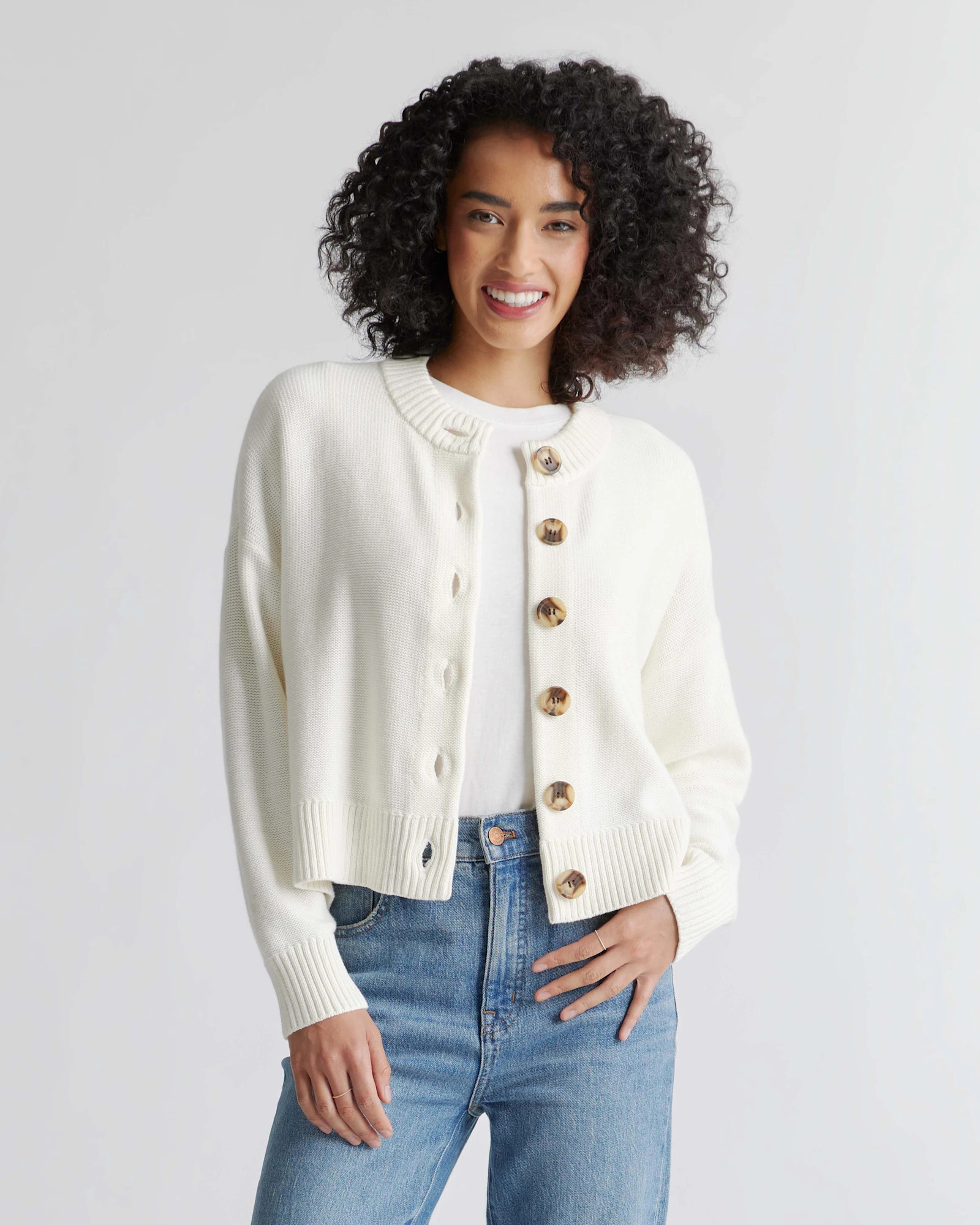 Ivory 100% Organic Cotton Cropped Cardigan | Quince