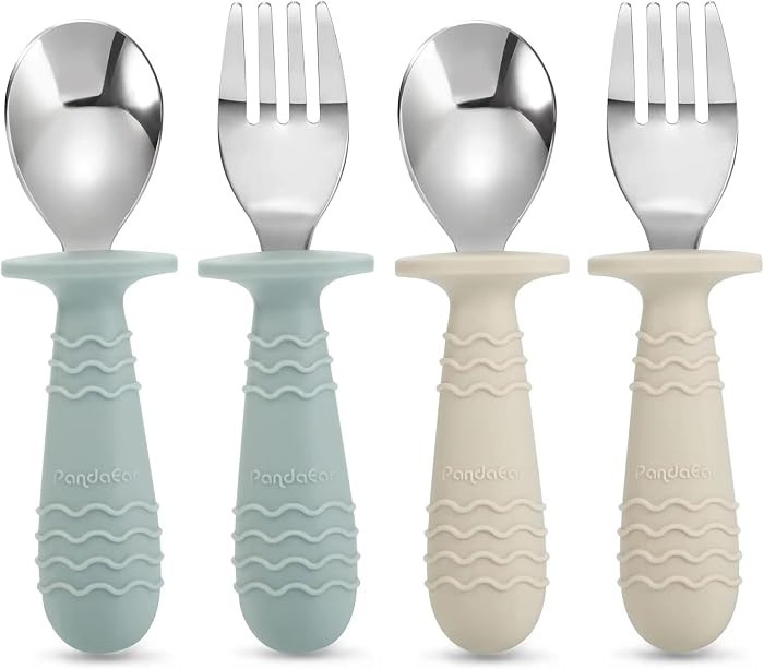 PandaEar 4 Set Baby Toddler Silicone Stainless Steel Utensils Silverware Spoon Fork for Baby Todd... | Amazon (US)