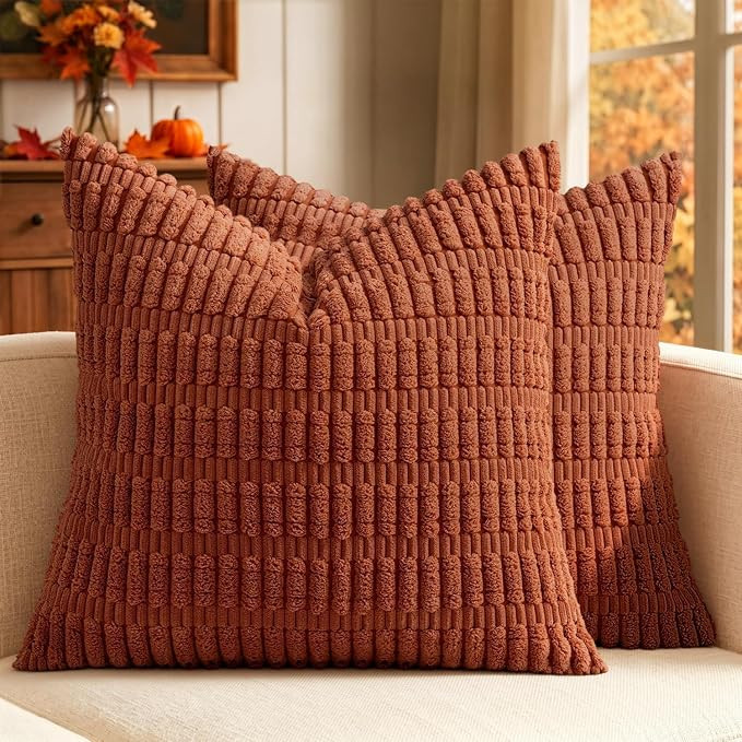 MIULEE Fall Corduroy Decorative Throw Pillow Covers 18x18 Rust Pack of 2 | Terracotta Soft Boho S... | Amazon (US)