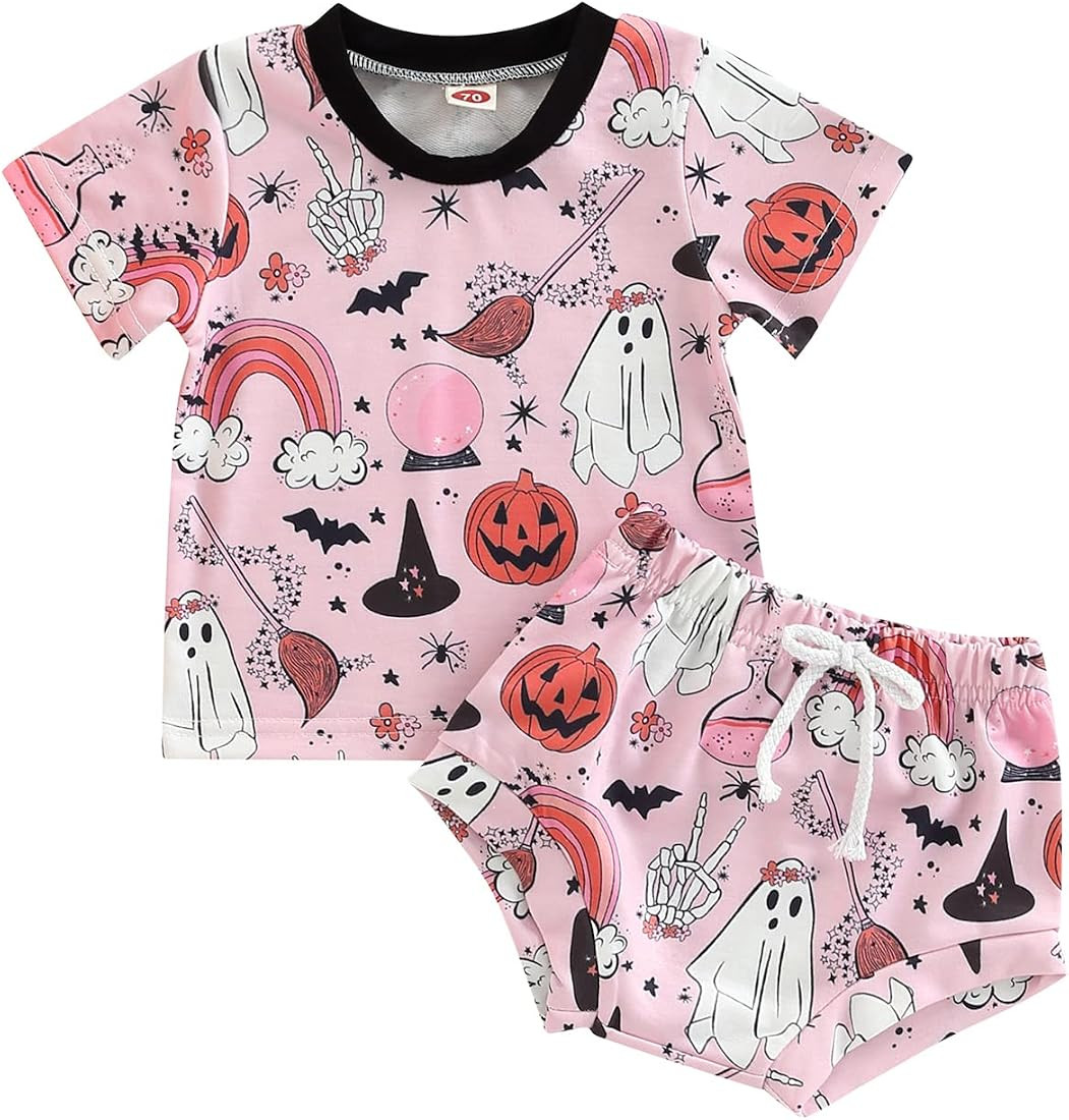 TheFound Halloween Toddler Baby Girls Outfits Pumpkin Ghost Bat Print Infant Babe Tshirts Tops El... | Amazon (US)