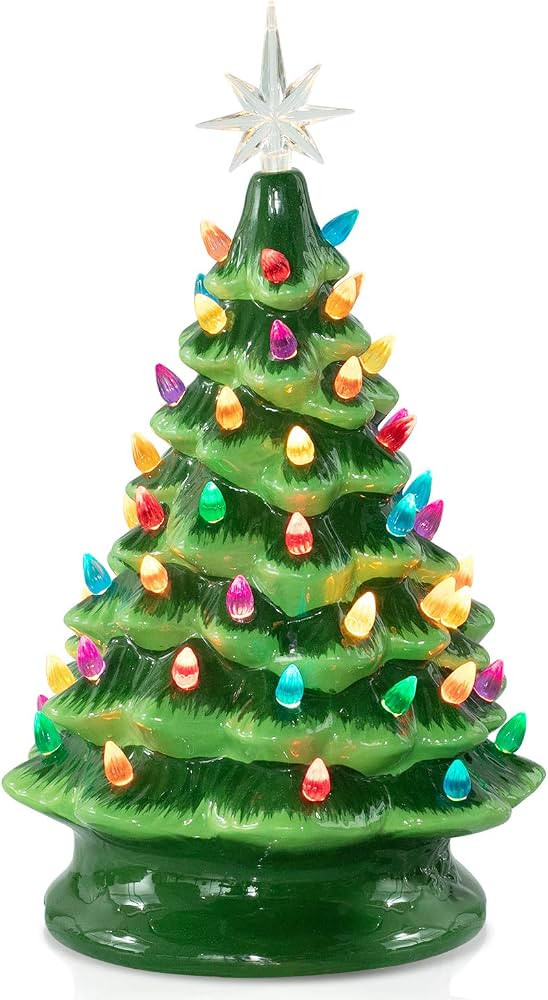 13 Inch Ceramic Christmas Tree, Pre-lit Tabletop Christmas Tree with Multicolored LED Lights and ... | Amazon (US)