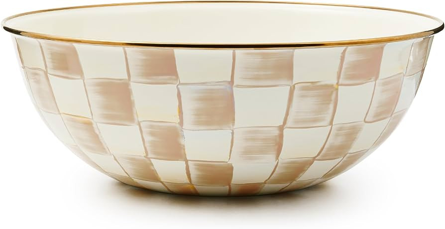 MACKENZIE-CHILDS Enamel Everyday Bowl, Serving Bowl for Entertaining, Extra Large, Brown-and-White Mocha Check | Amazon (US)