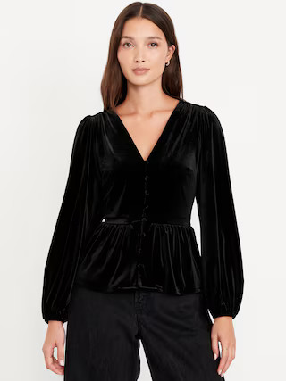 Waist-Defined Velvet Peplum Top | Old Navy (US)