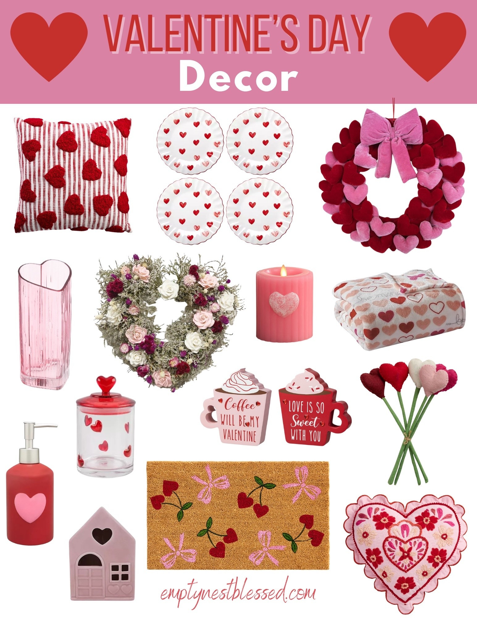Valentine’s Day décor makes my heart happy ❤️ From cozy heart pillows and wreaths to the sweetest little kitchen and entryway touches, these finds add just the right pop of love around your home. Decorating for the seasons is one of my favorite ways to make this empty nest feel warm, joyful, and welcoming. Sharing all my favorite Valentine’s home décor ideas here if you’re ready to sprinkle in a little love 💕



#LTKValentine #LTKHome #LTKSeasonal
