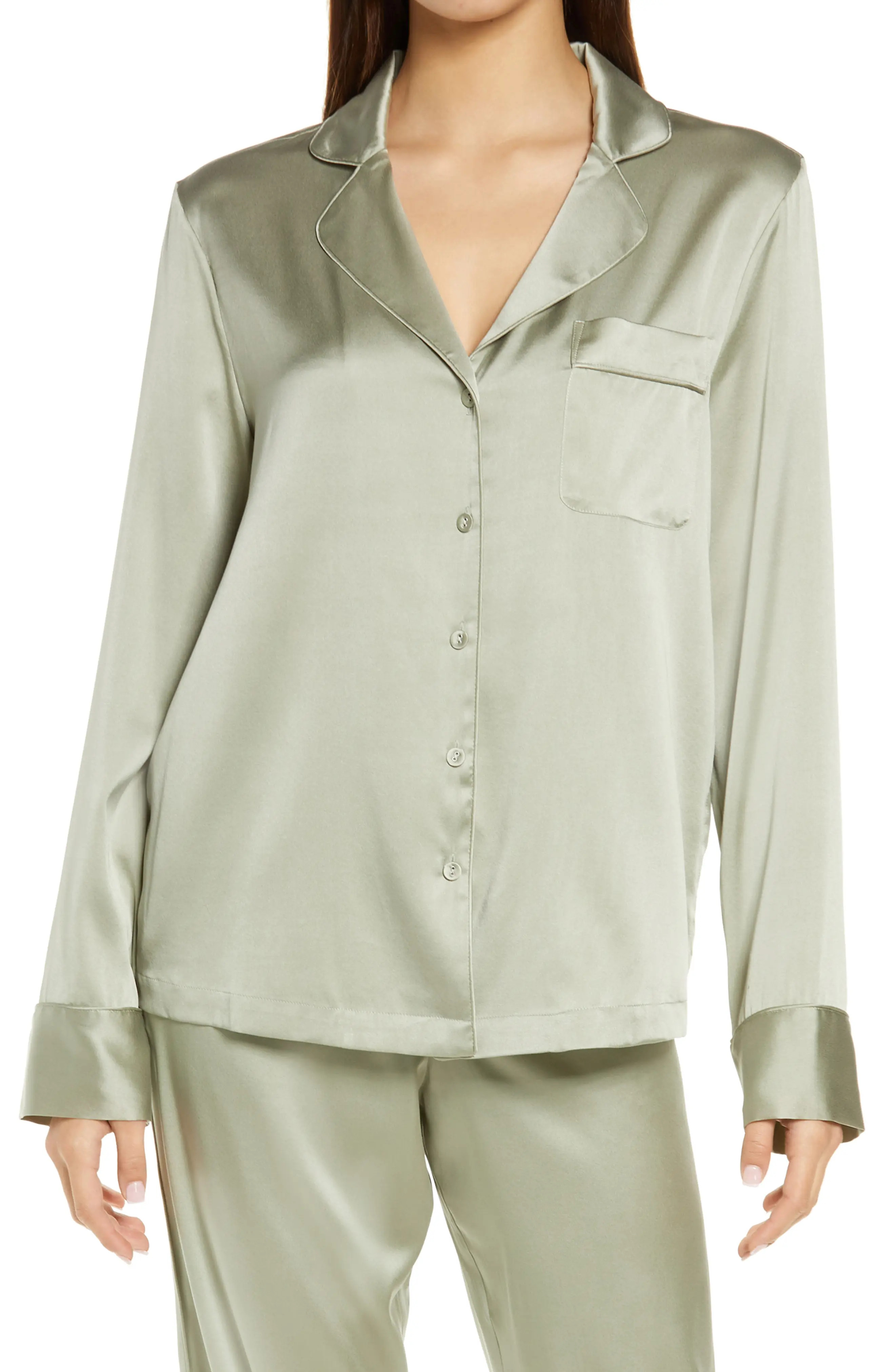 SKIMS Stretch Silk Pajama Top in Talc at Nordstrom, Size Large | Nordstrom