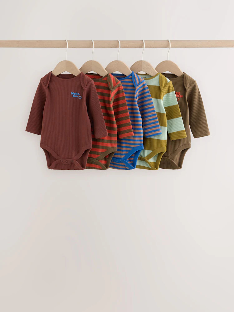 Multi Stripe Long Sleeve Bodysuits 5 Pack | Next US