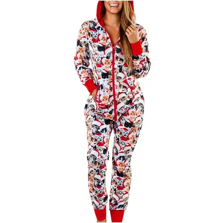 Ladies Hooded One Piece Casual Holiday Christmas Graphic One Piece Hood Pjm Rompers for Women 2022 T | Walmart (US)