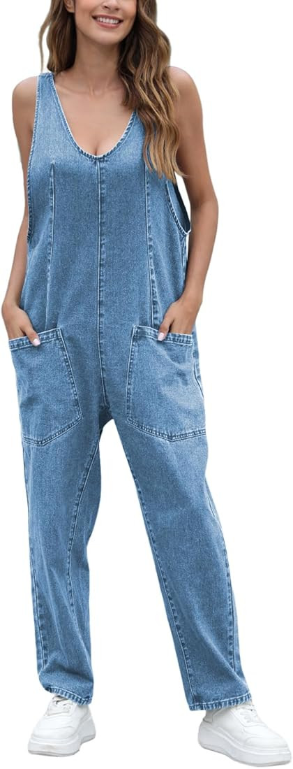 GREAIDEA High Roller Denim Jumpsuits for Women Casual Sleeveless Loose Baggy Overalls Jeans Pants... | Amazon (US)