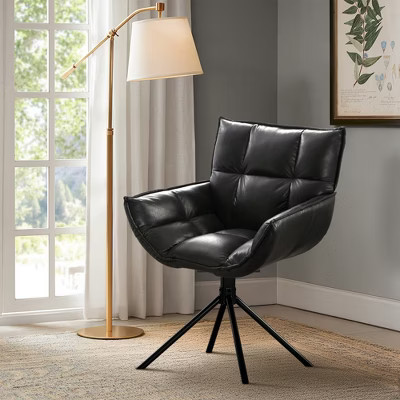Beautyolove Black Faux Leather Upholstered Swivel Accent Chair Armchair Home Office Chair | Target