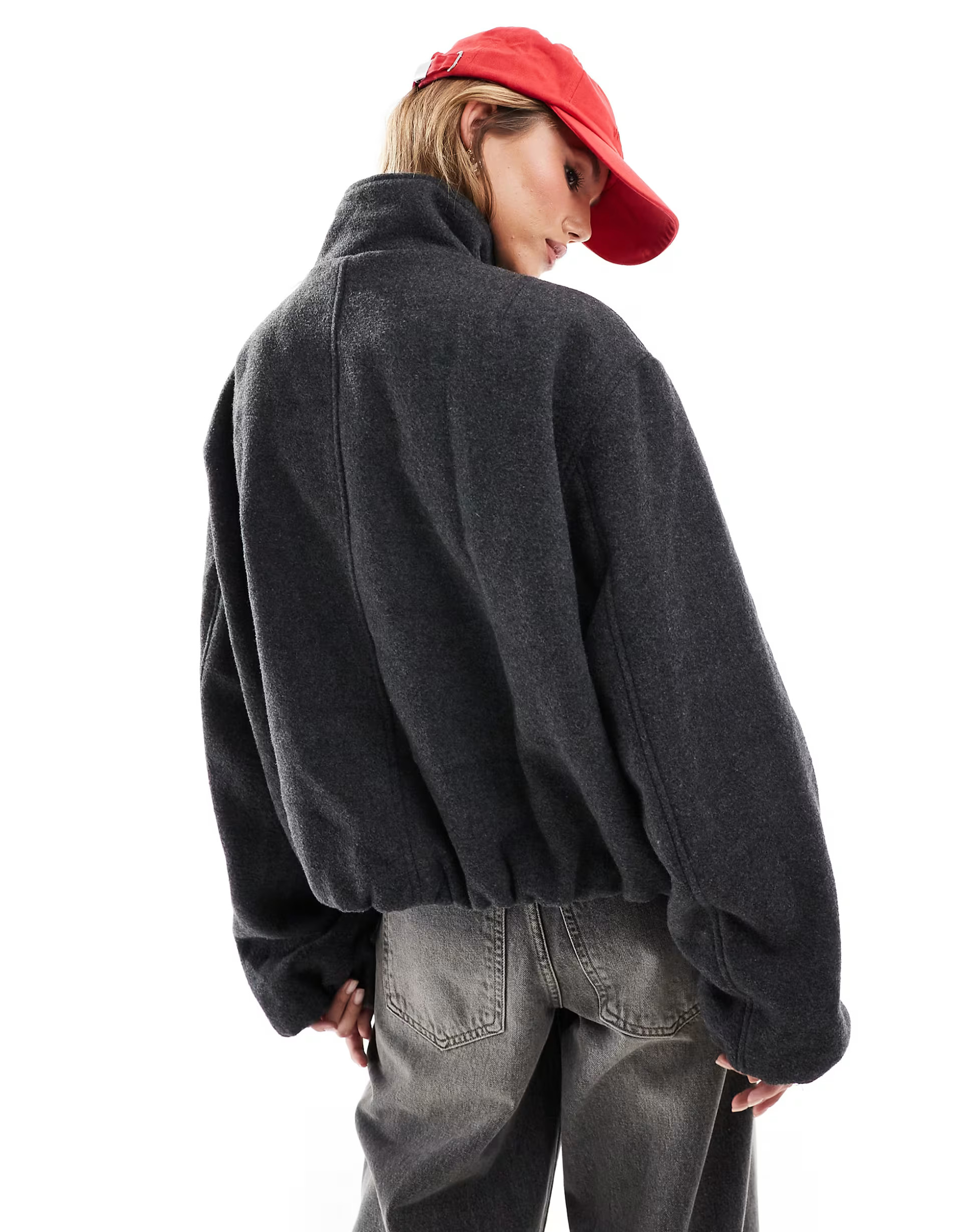 ASOS DESIGN funnel neck brushed formal bomber in dark charcoal | ASOS (Global)