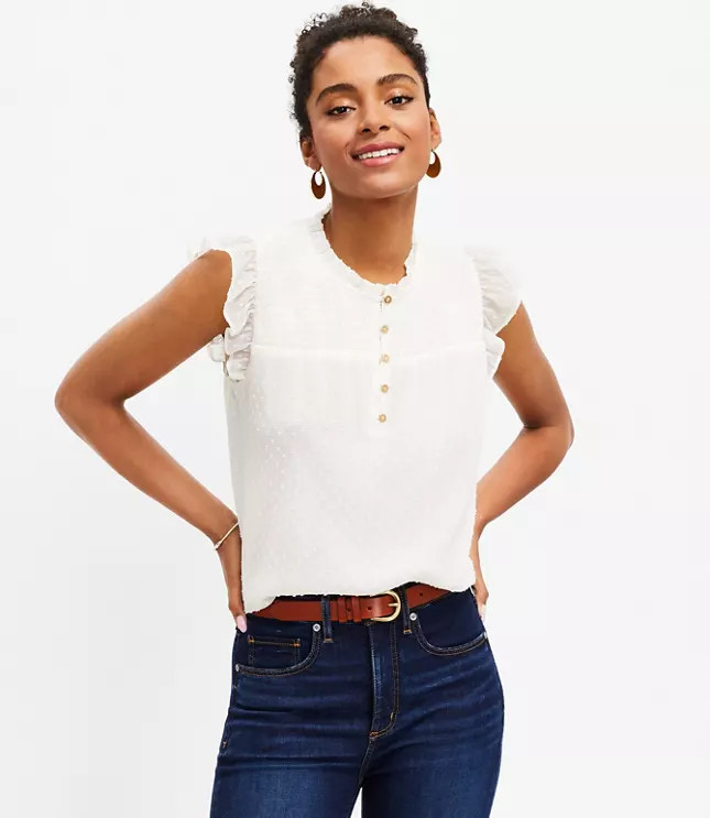 Smocked Ruffle Button Top | LOFT