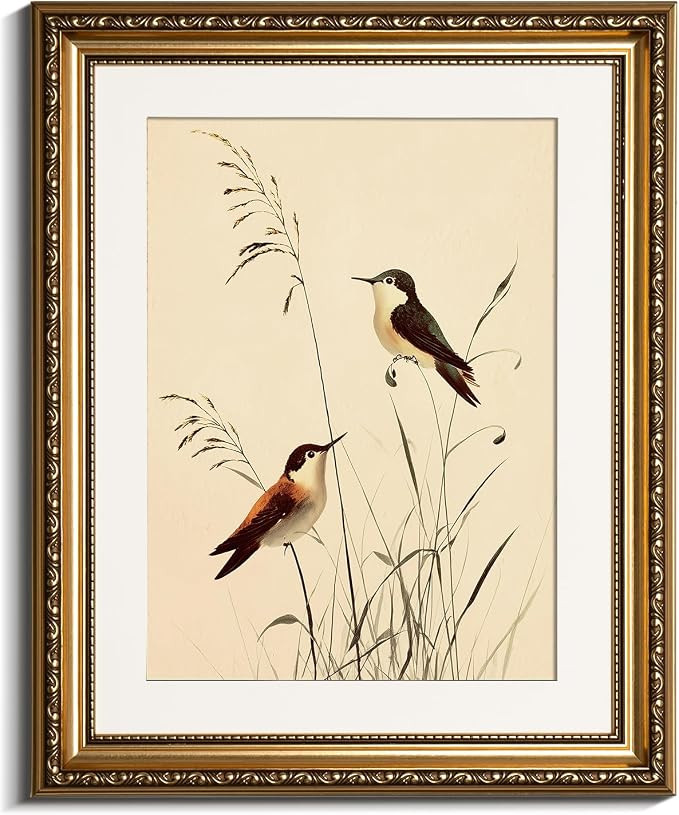 InSimSea Retro Gold Framed Wall Art, Bird Hummingbird Canvas Prints Art, Small Shelf Decor, 13x16... | Amazon (US)