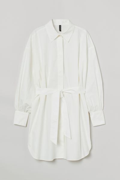Shirt dress in woven cotton fabric. Collar, concealed buttons at front, and removable tie belt at... | H&M (US + CA)