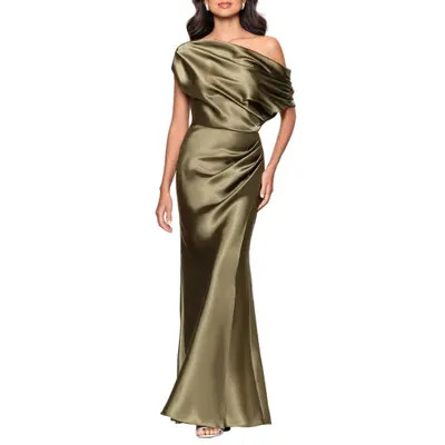Betsy & Adam One-Shoulder Satin Gown in Olive at Nordstrom, Size 8 | Nordstrom