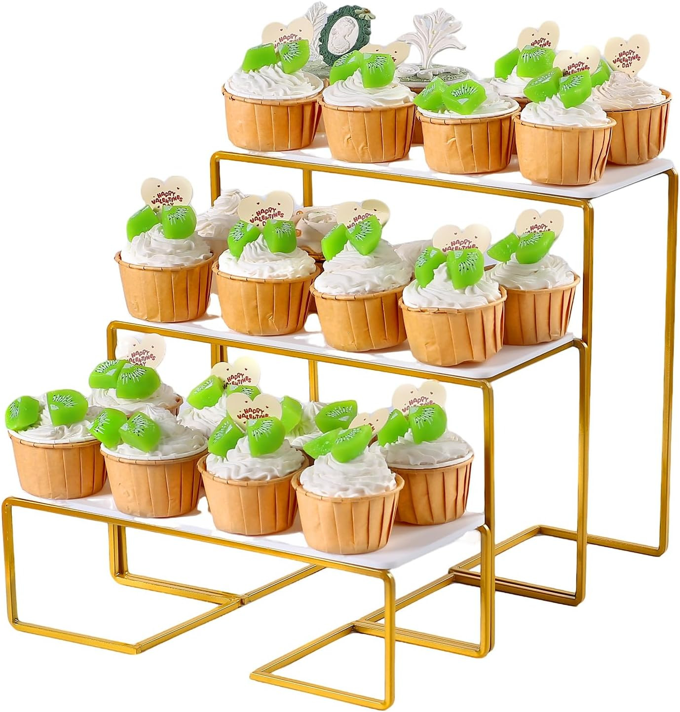 Acrylic 3-Tier Serving Tray Stand, 11.9 x 4.5 in Trays, 11.9 x 13.5 x 10.8 in Overall, White Trays with Gold-Painted Iron Frames and Removable Plates, for Wedding Buffets, Birthdays, and Afternoon Tea | Amazon (US)