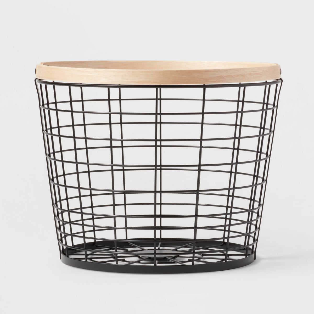 Small Floor Basket Black Wire with Natural Wood - Brightroom™ | Target