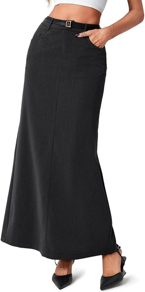Cicy Bell Women's High Waisted Maxi Skirts Casual Back Split Office Work Long Skirt | Amazon (US)
