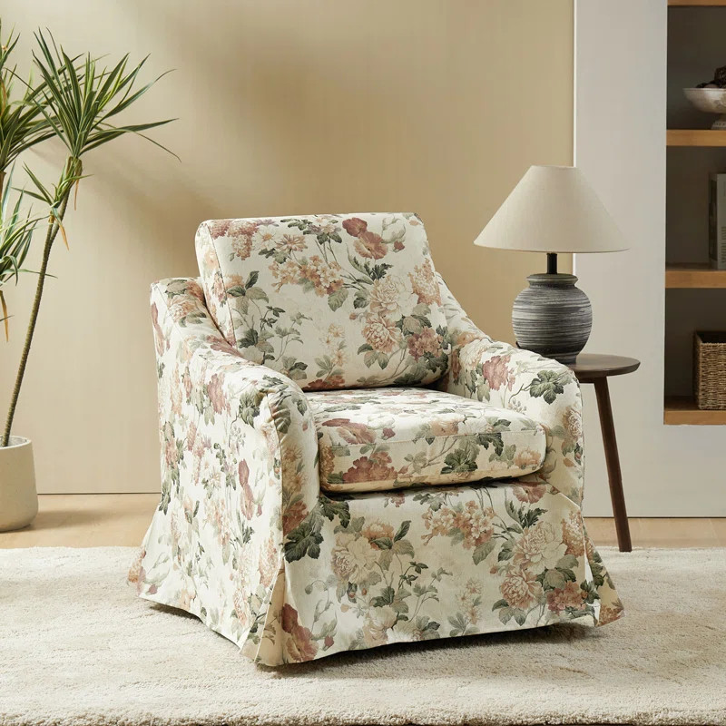 Asman Upholstered Slipcovered Swivel Armchair | Wayfair North America