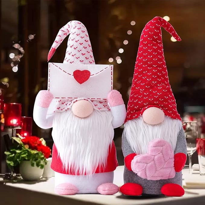 Vintend 2Pcs Valentines Day Gnomes Decorations, Handmade Valentine Gnome Decor Mr & Mrs Swedish T... | Amazon (US)