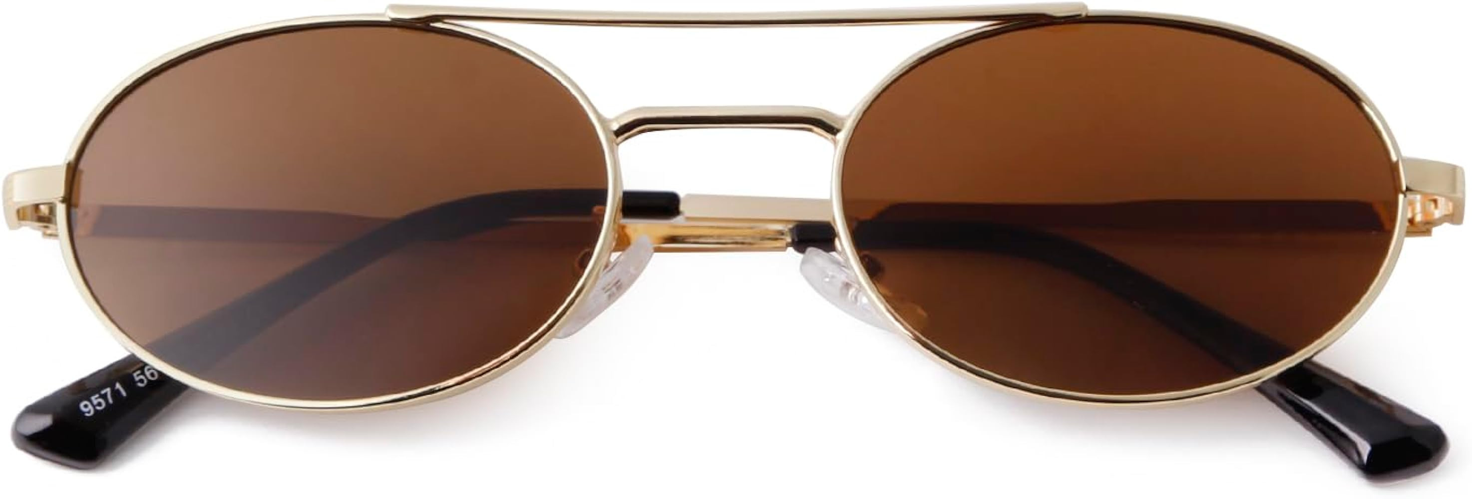 SDINM Oval Sunglasses for Women Retro 90s Small Gold Frame Double Bridge Sun Glasses Shades | Amazon (US)