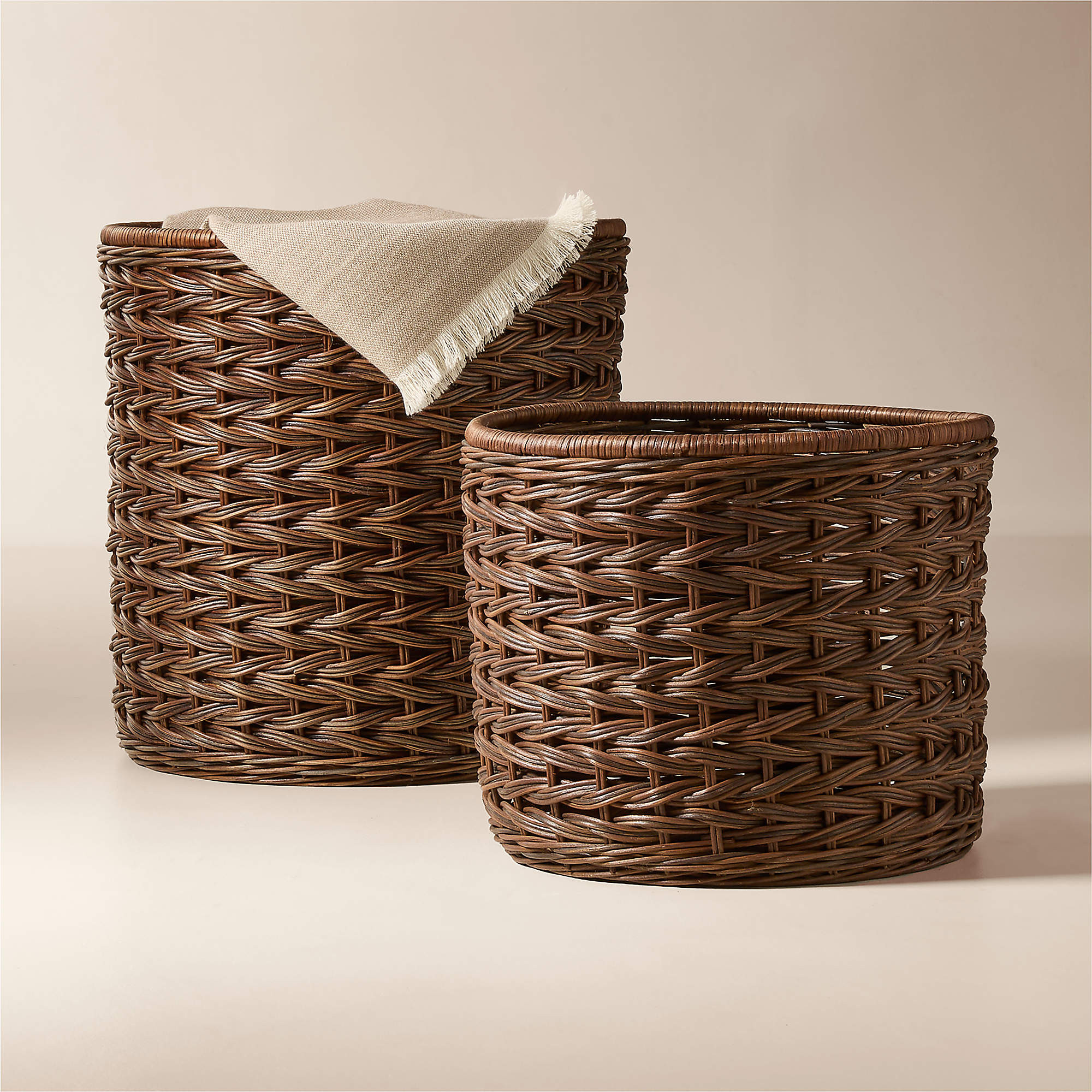 Ennio Handwoven Brown Rattan Storage Basket Large | CB2 | CB2