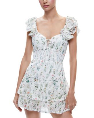 Alice and Olivia Hartford Floral Smocked Ruffle Sleeve Dress Back to results -  Women - Bloomingd... | Bloomingdale's (US)