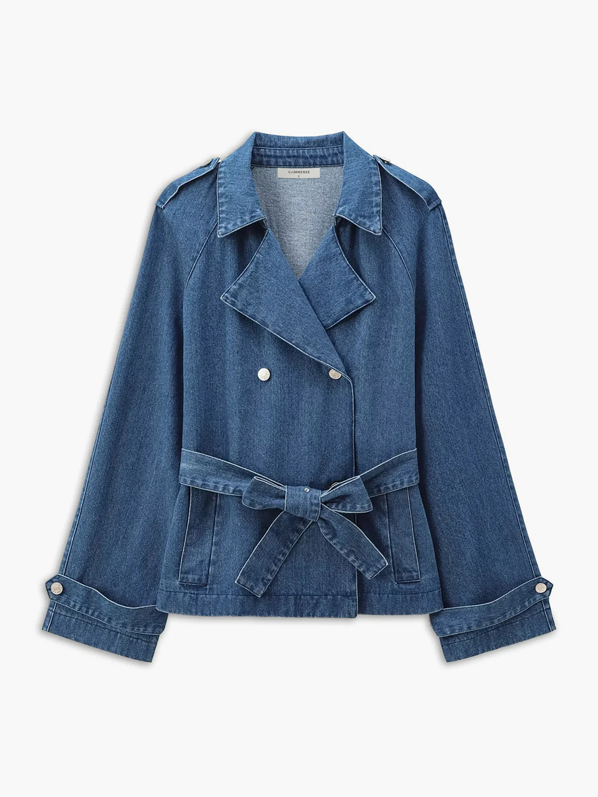 Minimalist Plain Belted Denim Jacket | Commense