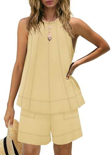 Panadila Womens Summer 2 Piece Sets Beach Vacation Outfits High Neck Tank Top and Shorts Set Reso... | Amazon (US)