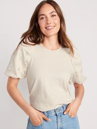 Puff-Sleeve Cutwork Top for Women | Old Navy (CA)