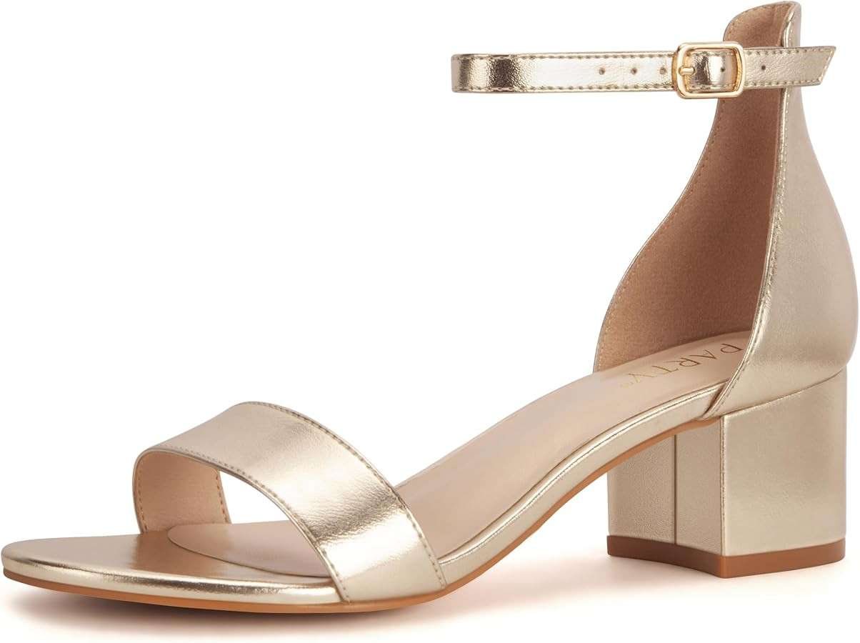 PARTY Women's Open Toe Ankle Strap Low Block Chunky Heels Sandals | Amazon (US)