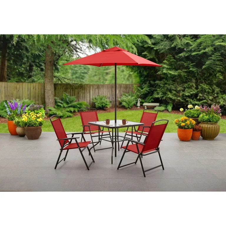 Mainstays Albany Lane 6 Piece Outdoor Patio Dining Set, Red - Walmart.com | Walmart (US)
