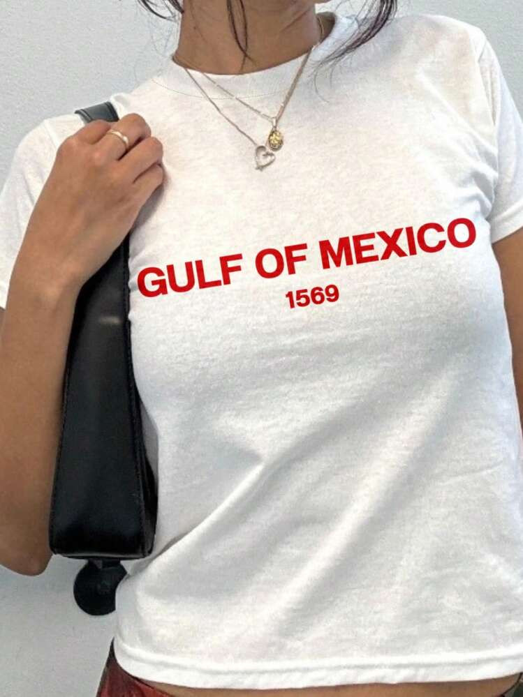 Gulf Of Mexico Y2K Baby T-Shirt, American Gulf Shirt, American Pride T-Shirt, 90s Aesthetic Shirt, Fashionable Graphic Tee, Women Gift, Women T-Shirt | SHEIN