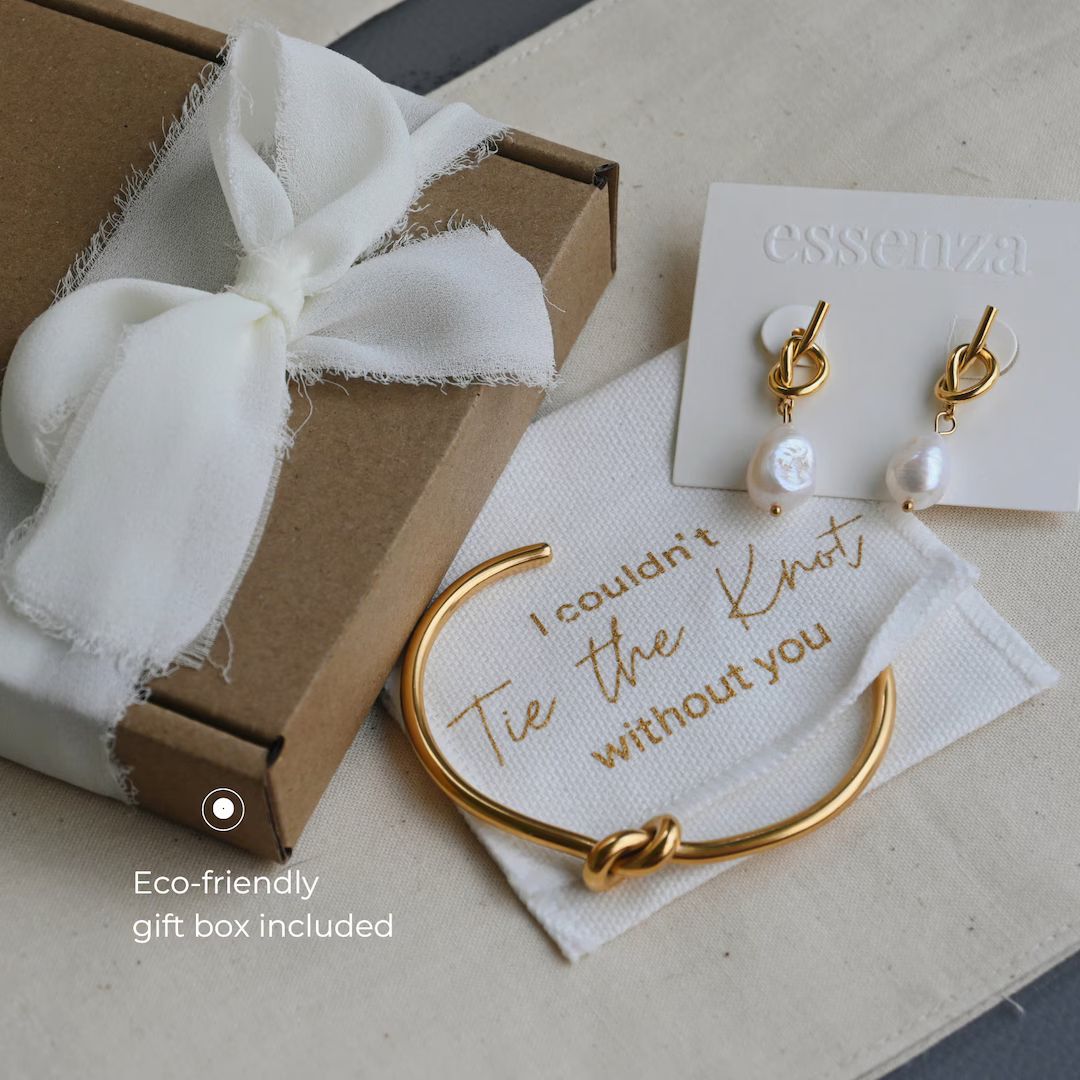 Tie the Knot Pearl Dangle Earrings & Bracelet, Bridesmaid Proposal Box Set, Bridesmaid Getting Re... | Etsy (US)