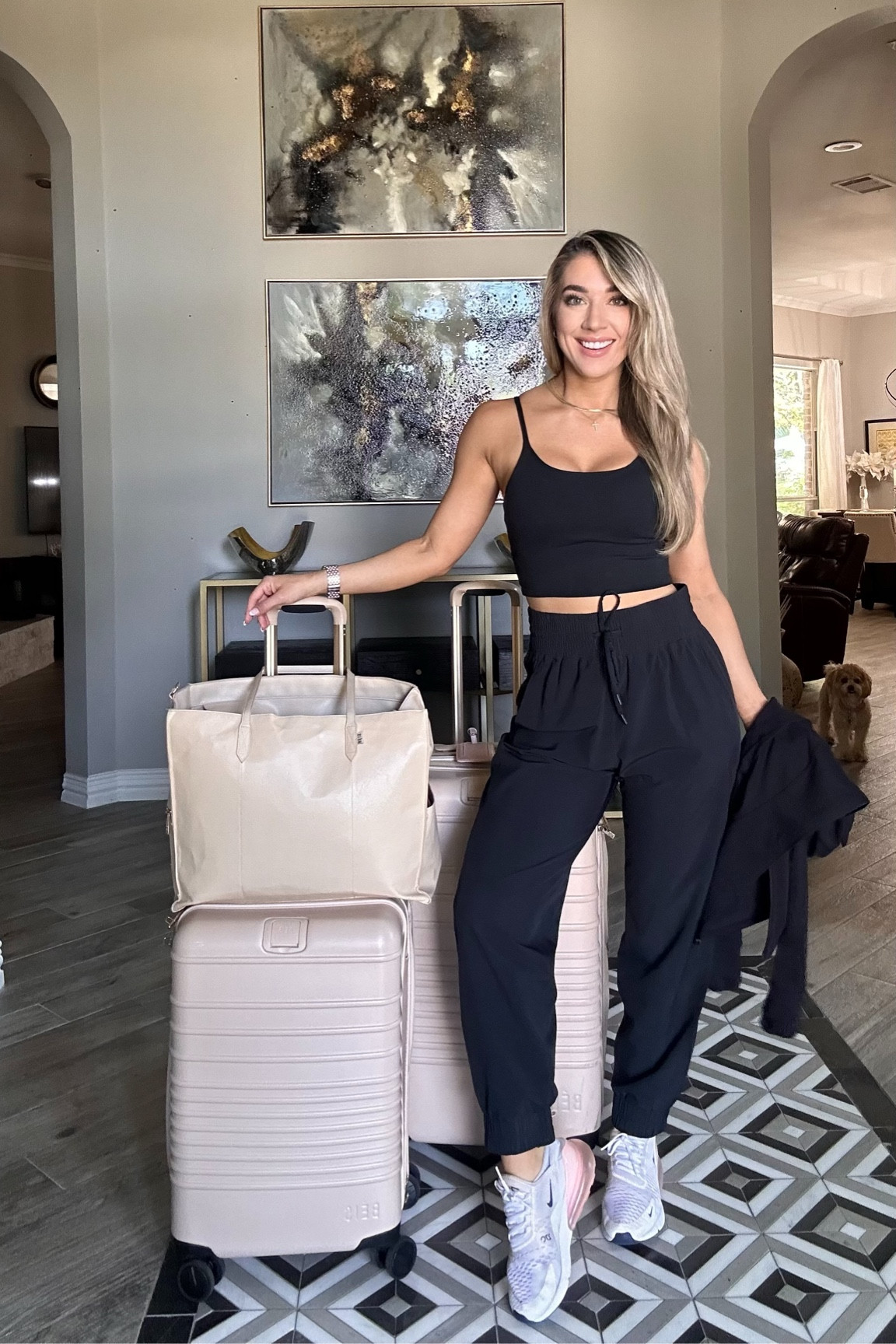 Out of office mode: on. There’s something that is so satisfying about matching luggage 🤍 linking my all time fave joggers + the best $20 padded crop tan from Amazon. 

#LTKTravel #LTKFindsUnder100 #LTKFindsUnder50