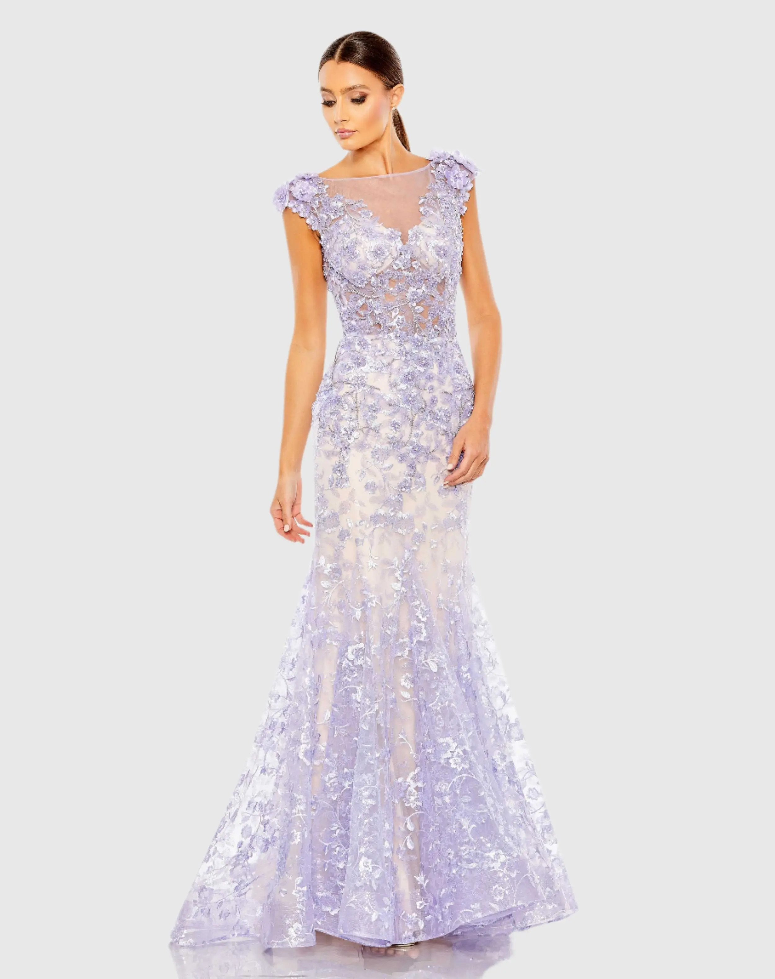 Embellished Cap Sleeve Illusion Neck Trumpet Gown - Mac Duggal | Mac Duggal