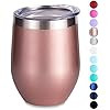 SUNWILL Vaccum Insulated Wine Tumbler with Lid Rose Gold, Double Wall Stainless Steel Stemless In... | Amazon (US)