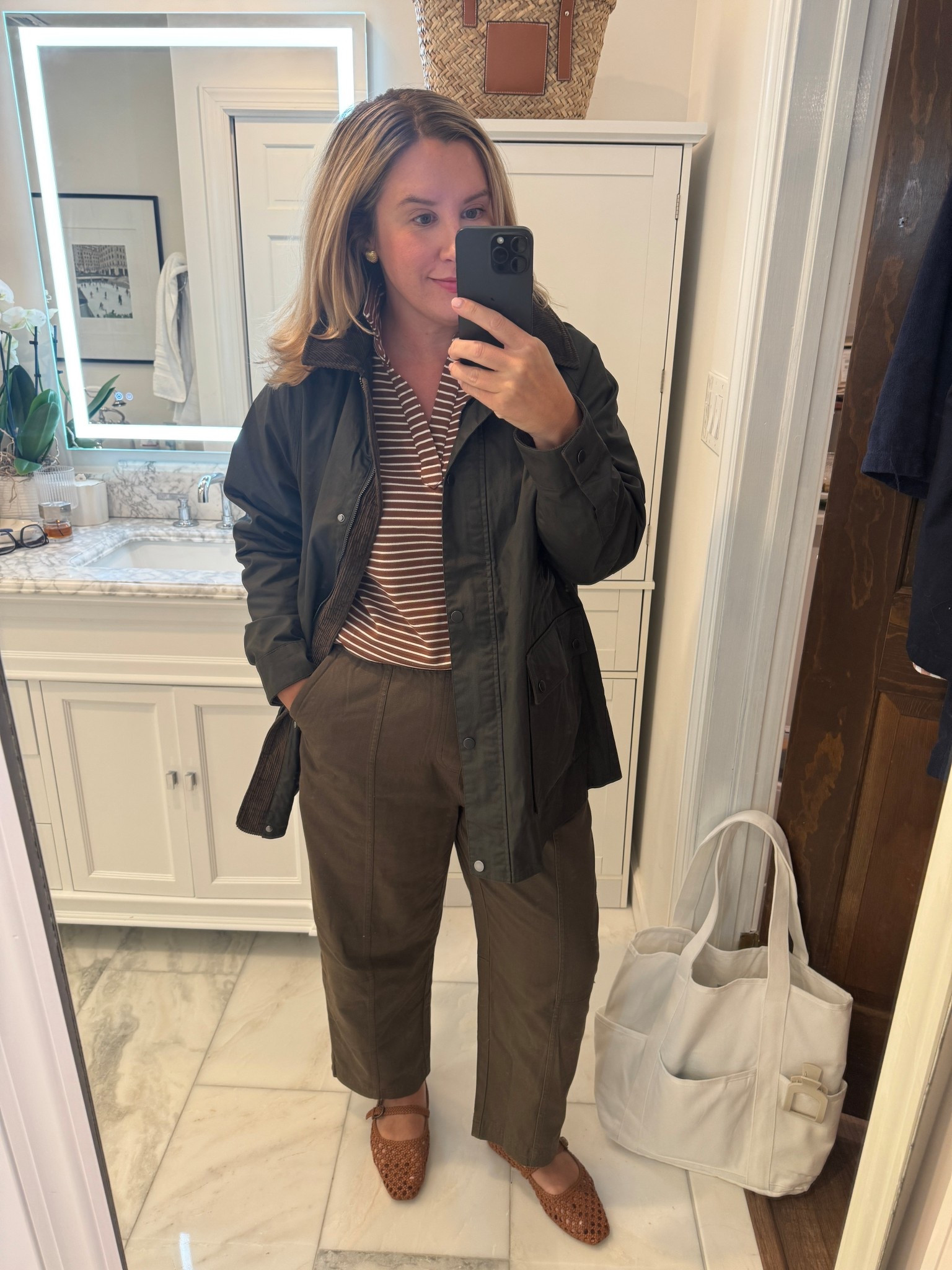 Fall outfit I'll be wearing on repeat! These barrel leg pants are so comfortable (stretchy waist-band, anyone?). Ordering this pullover in more colors! And of course my new waxed cotton barn coat from Land's End (runs slightly big - check the size chart!) 

#LTKStyleTip #LTKFindsUnder100 #LTKFindsUnder50