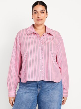 Cropped Button-Down Ruffle-Front Shirt | Old Navy (US)