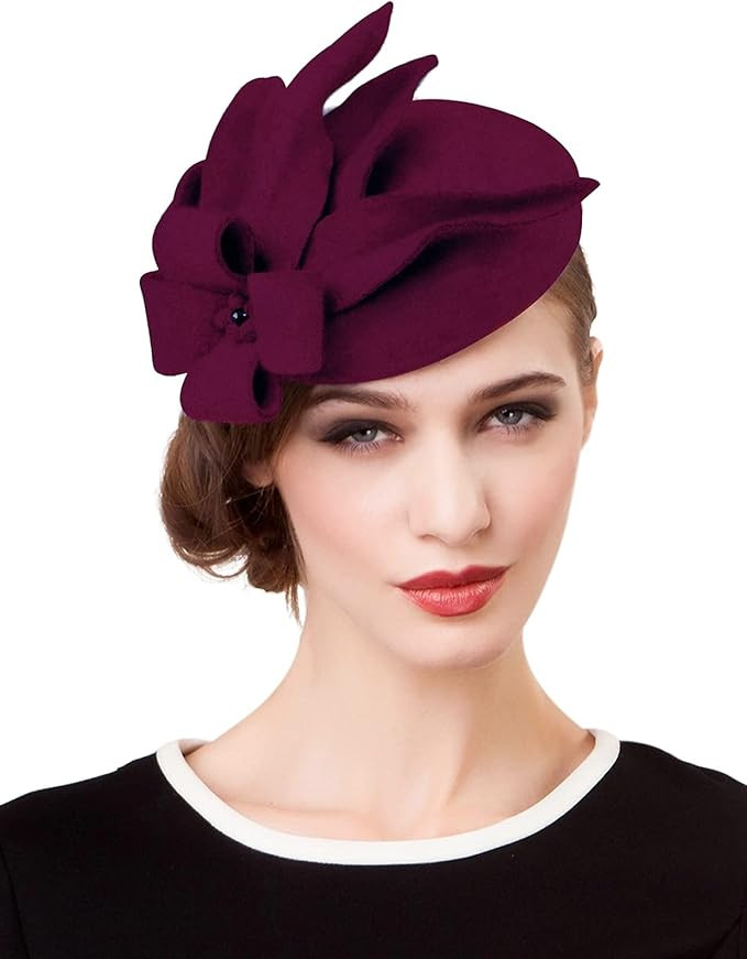 Wool Fascinator Pillbox Hat Winter British Wool Felt Hat for Women Wedding Church Hat Flower Fedo... | Amazon (US)