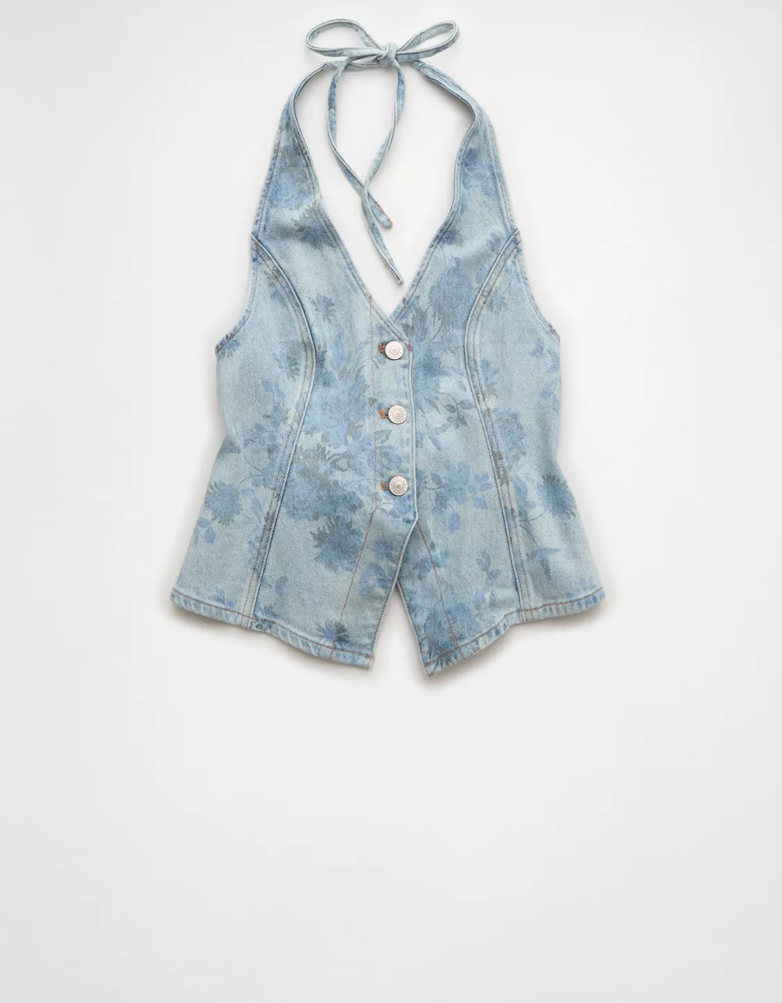 AE Floral Print Denim Tie-Back Vest | American Eagle Outfitters (US & CA)