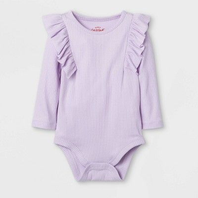 Baby Girls' Rib Ruffle Long Sleeve Bodysuit - Cat & Jack™ Light Purple | Target