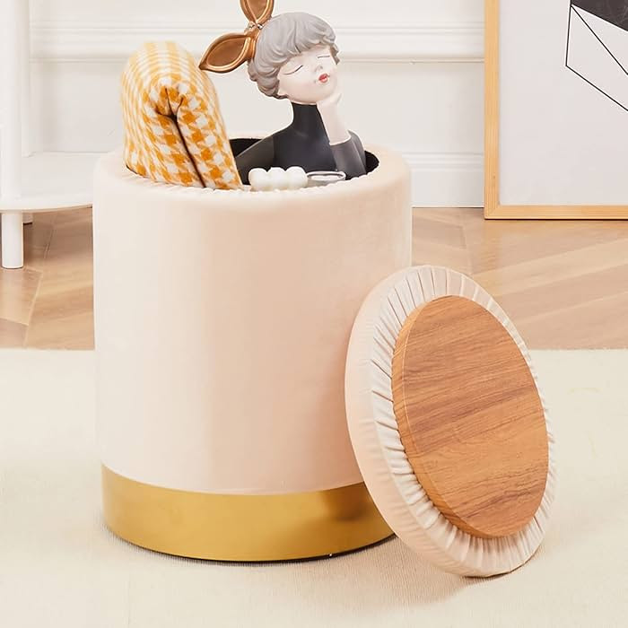 Mxfurhawa Velvet Storage Ottoman Multipurpose Footrest Stool with Metal Base Modern Round Vanity ... | Amazon (US)