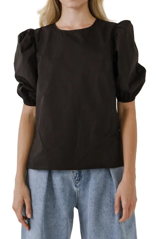 English Factory Puff Sleeve Top in Black at Nordstrom, Size Medium | Nordstrom