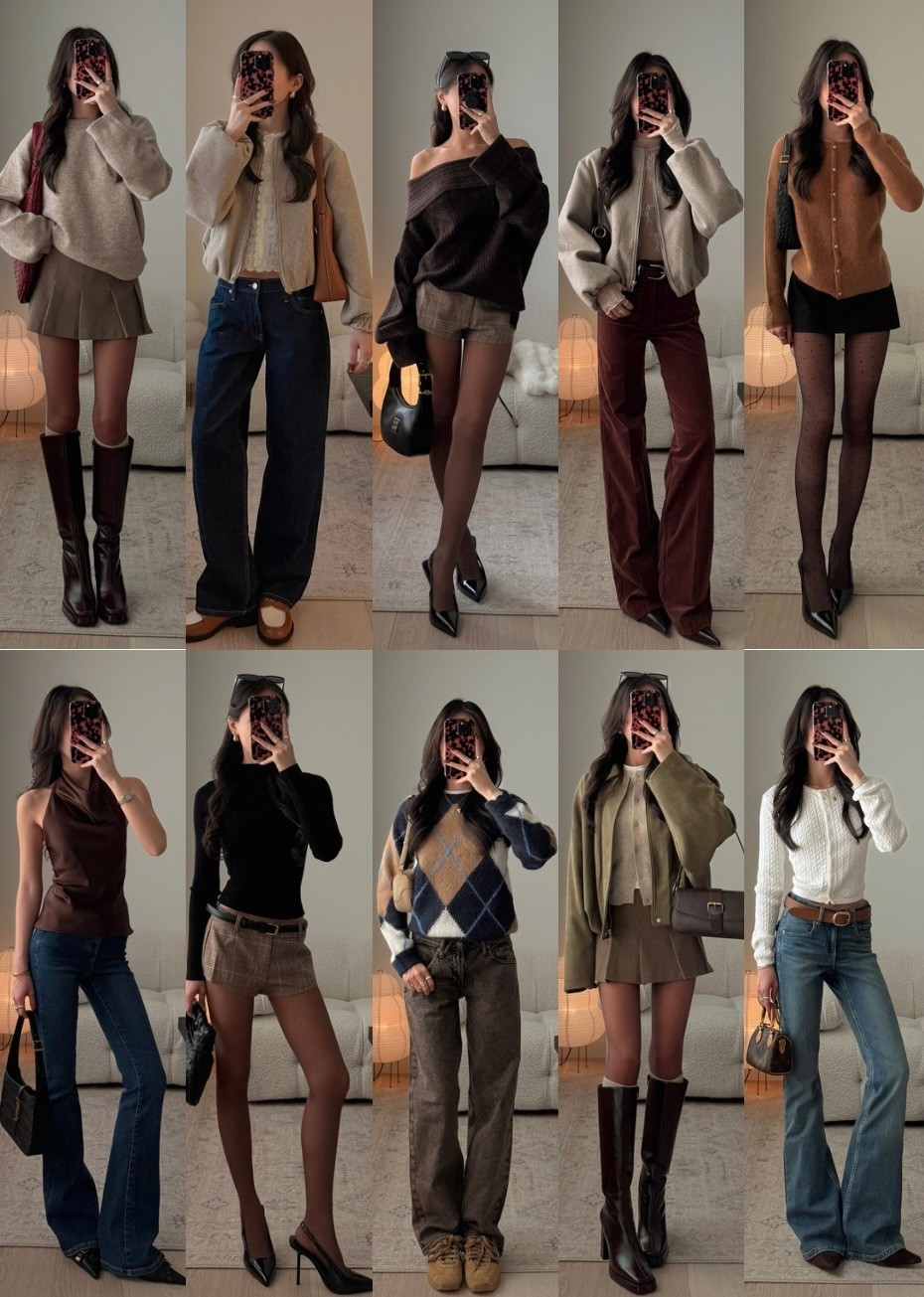 thanksgiving outfit inspo, sizing details below

TOPS / JACKETS
XXS in all (if item doesn’t come in xxs then i got XS)
zara green jacket is size S

BOTTOMS
abercrombie black skort + brown pleated skort - size XXS
gap jeans - size 24 Short/Petite
plaid shorts - size XS