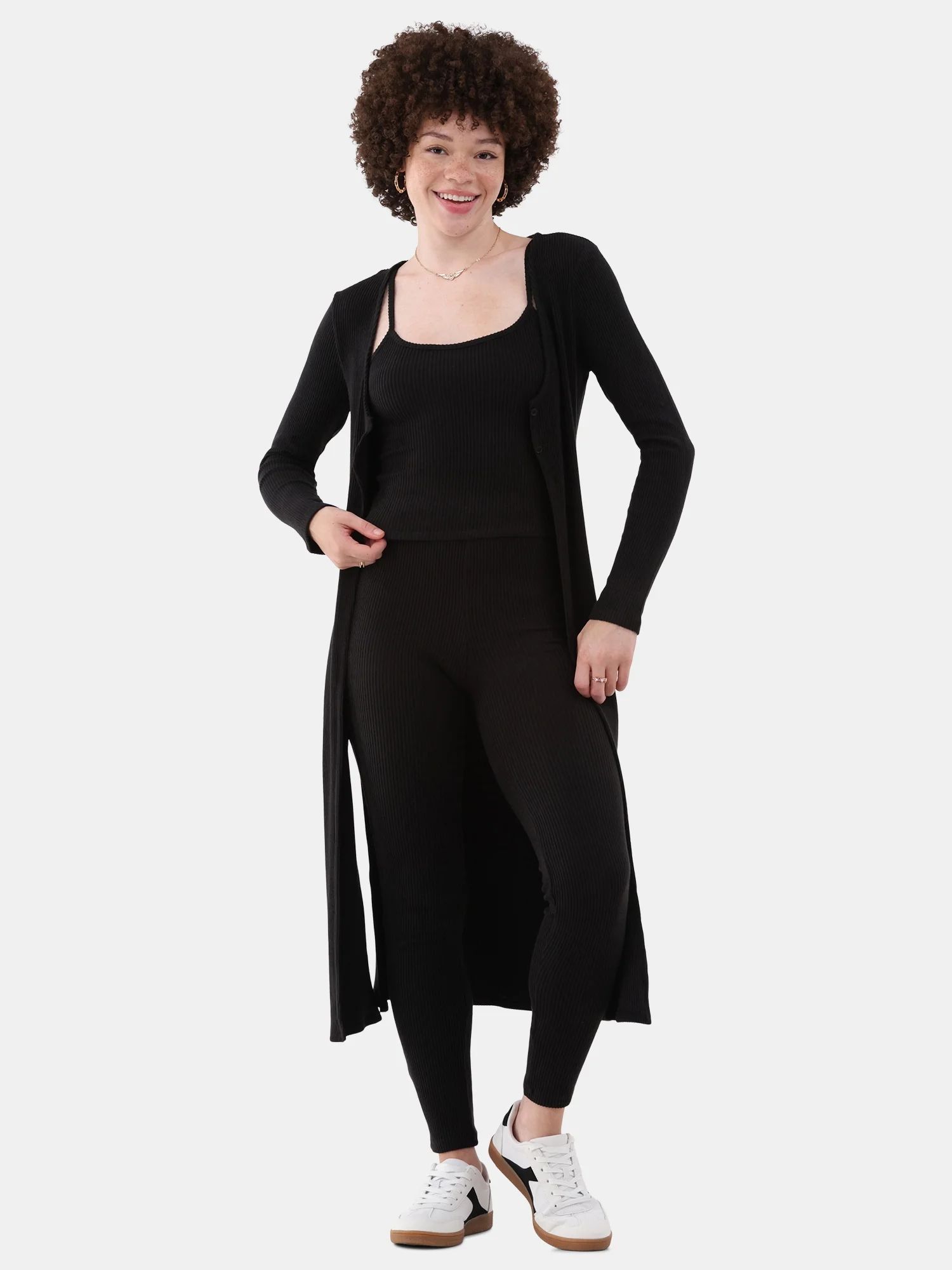 No Boundaries Duster Cardigan, Cami, and Leggings Set, 3-Piece, Women's | Walmart (US)