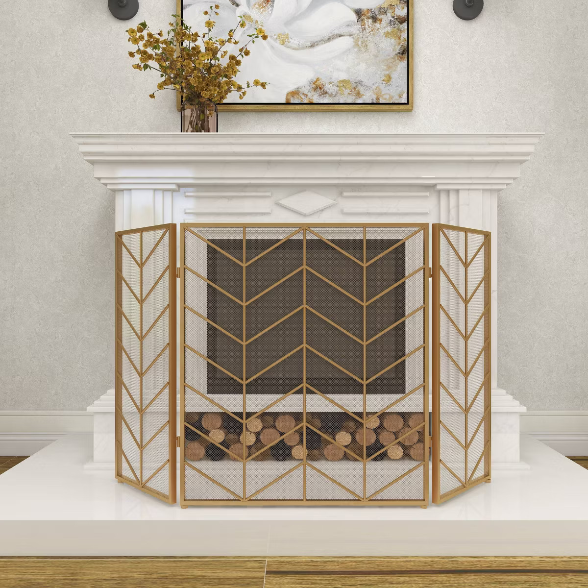 Contemporary Metal Fireplace Screen Brass - Olivia & May | Target