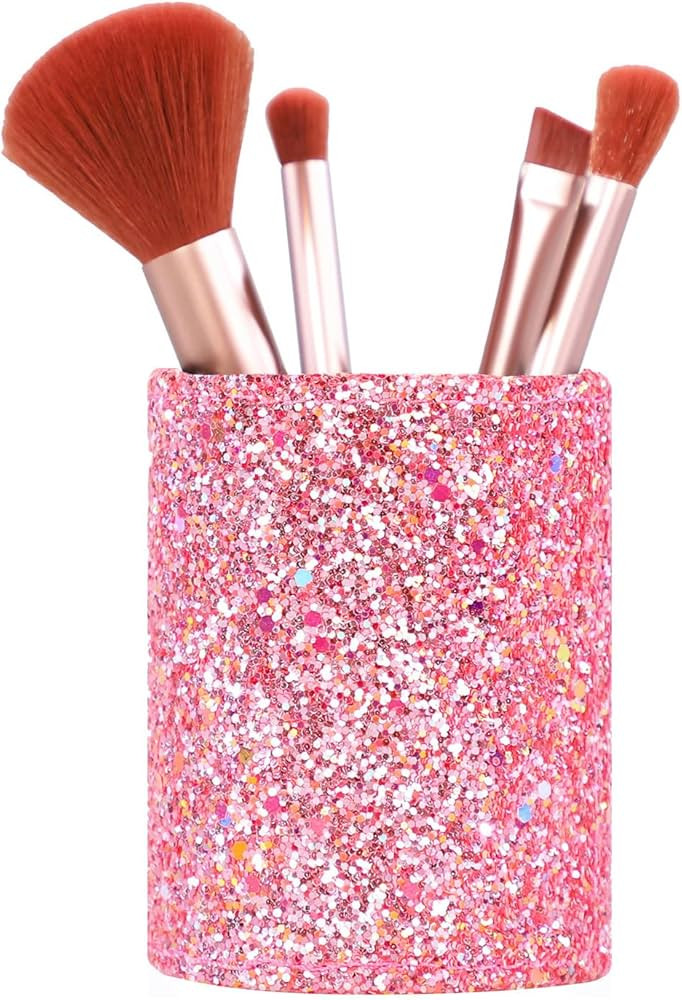 Bling Sequins Makeup Brush Holder, Cute Glitter Vanity Decor Organizer, Cosmetic Brushes Comb Pen... | Amazon (US)