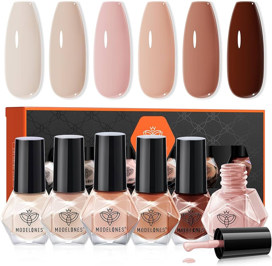 modelones Nail Polish Set, 6 Colors Nude Brown Pink Skin Tones Milky White Mini Nail Polish Fall ... | Amazon (US)