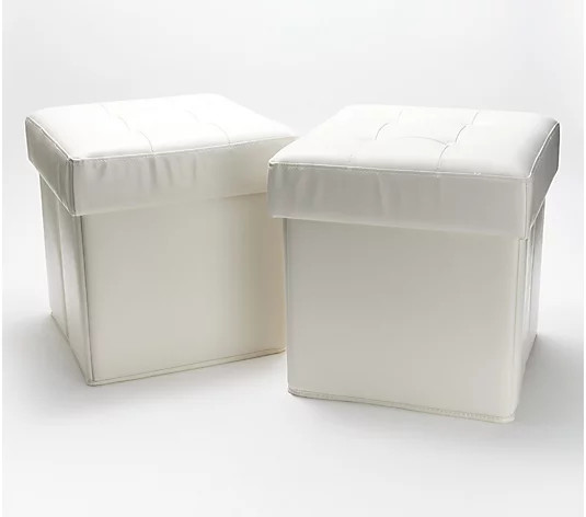 Set of 2 Faux Leather Fold-up Storage Ottomans w/Tray by Valerie | QVC