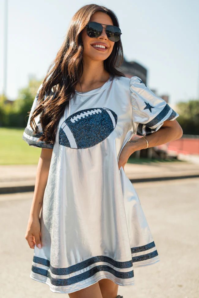 Queen Of Gameday Silver Sequin Football Dress | Pink Lily